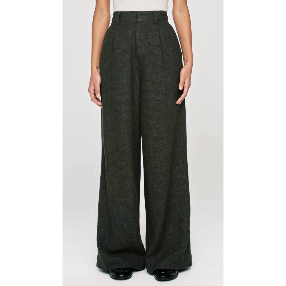 NEW DL1961 - WOMEN'S denim hepburn wide leg high rise pleated pants in evergreen - Picture 1 of 10
